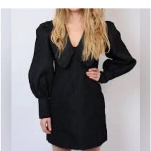 Worn once! Excellent condition Ganni black dress with collar and puff sleeves